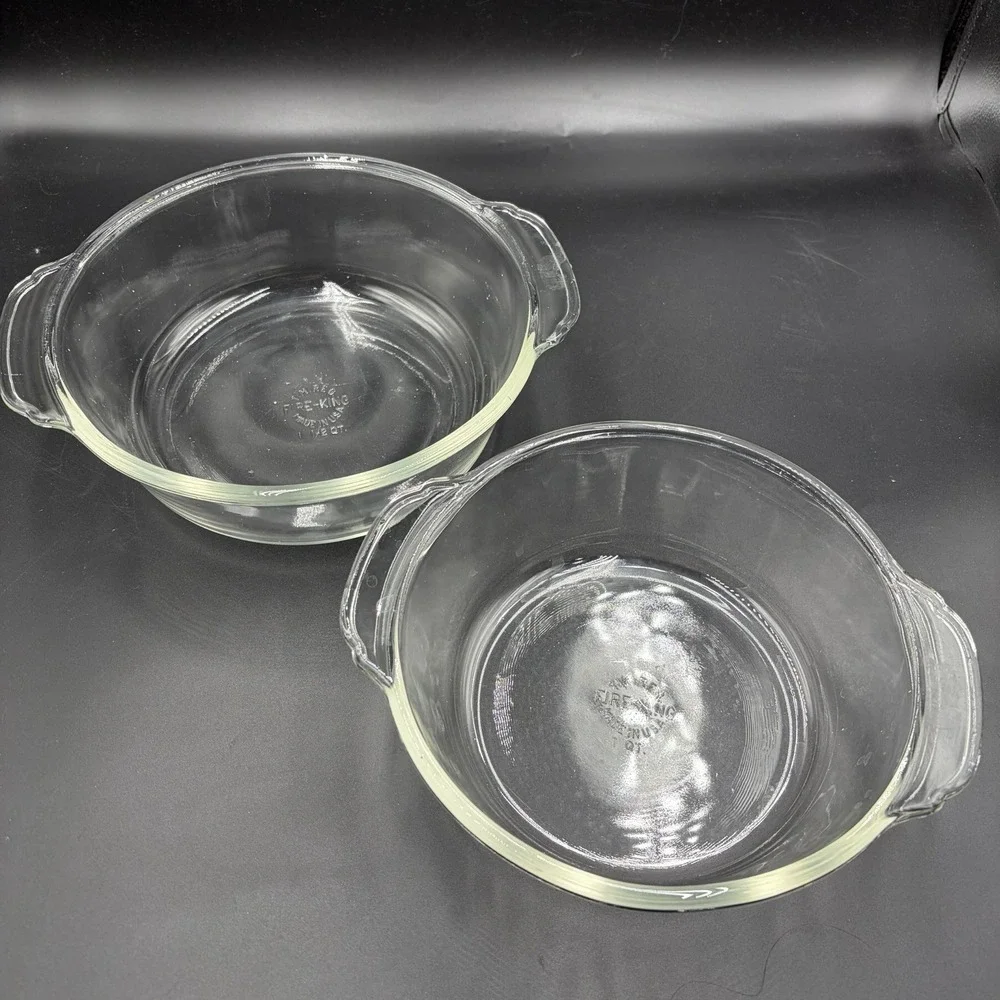 Vintage Fire-King Anchor Hocking Clear‎ Glass 1 Q 1.5Qt Baking Dishes USA  Set 2